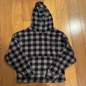 PINK Victoria's Secret Black and Brown Checkered Hoodie Sweatshirt NWOT